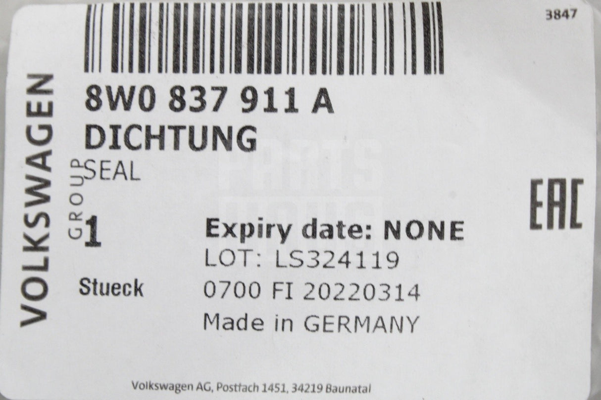 Audi A4 S4 RS4 2016-24 front outer door surround seal (left) 8W0837911A