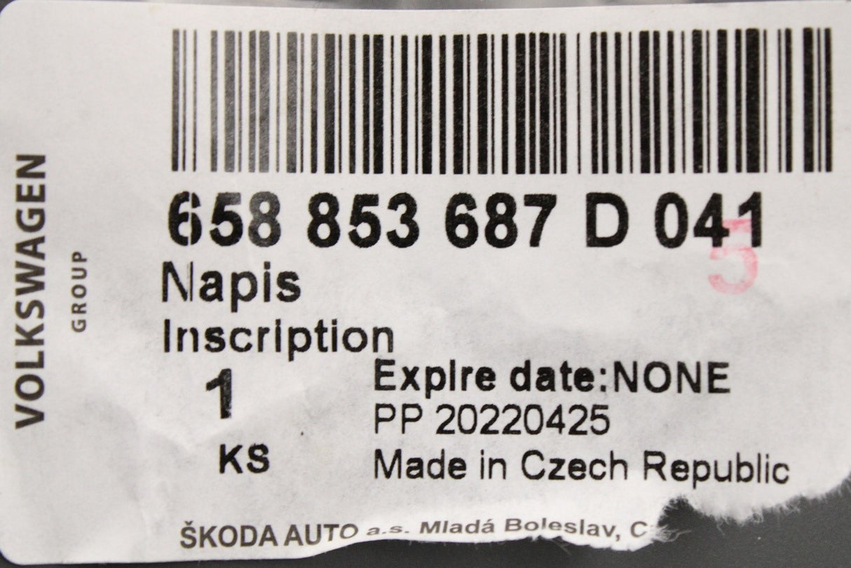 Skoda Kamiq 2019-on rear boot lid lettering badge (black) 658853687D 041