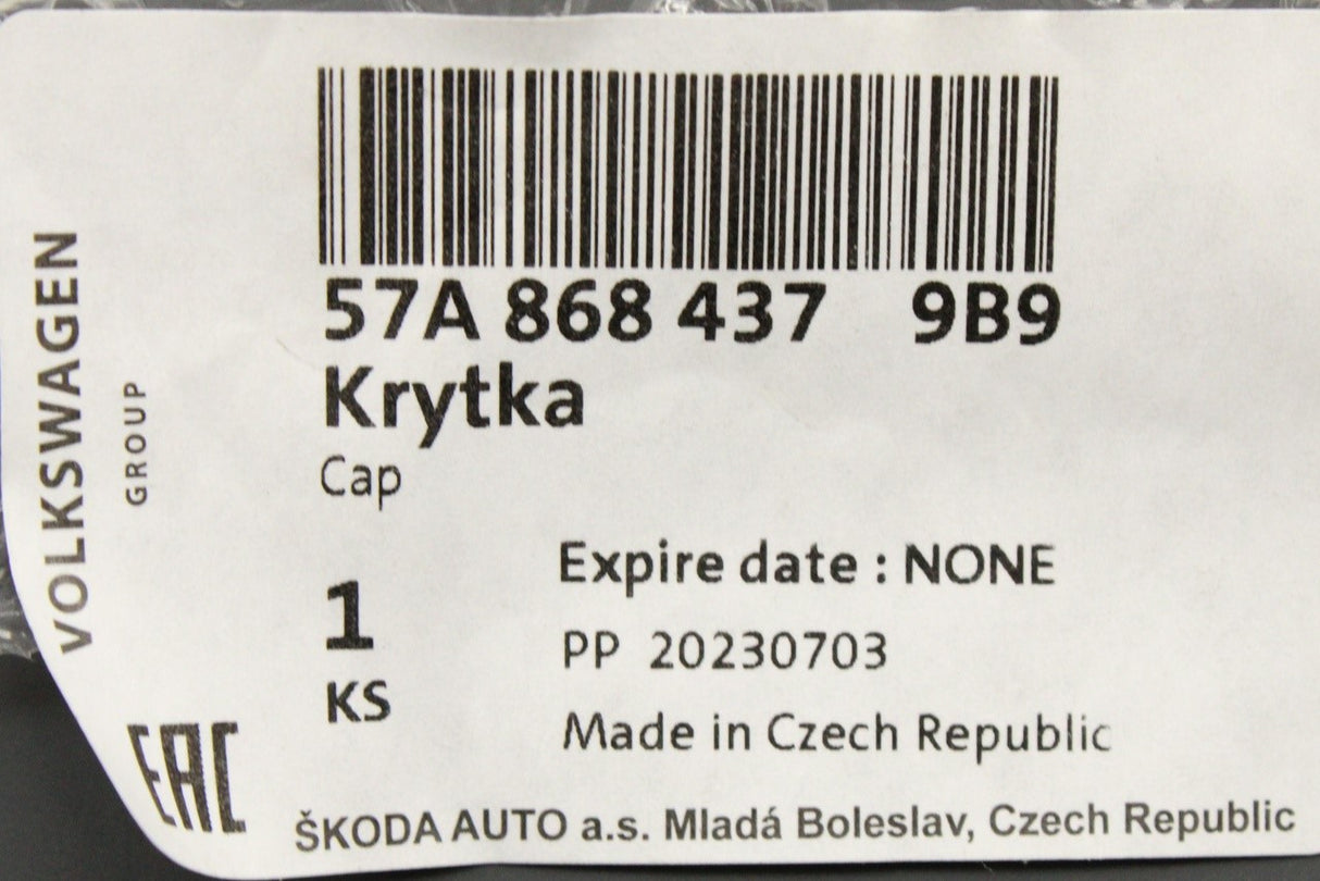 Skoda Karoq 2018-on rear view mirror trim cover 57A868437 9B9