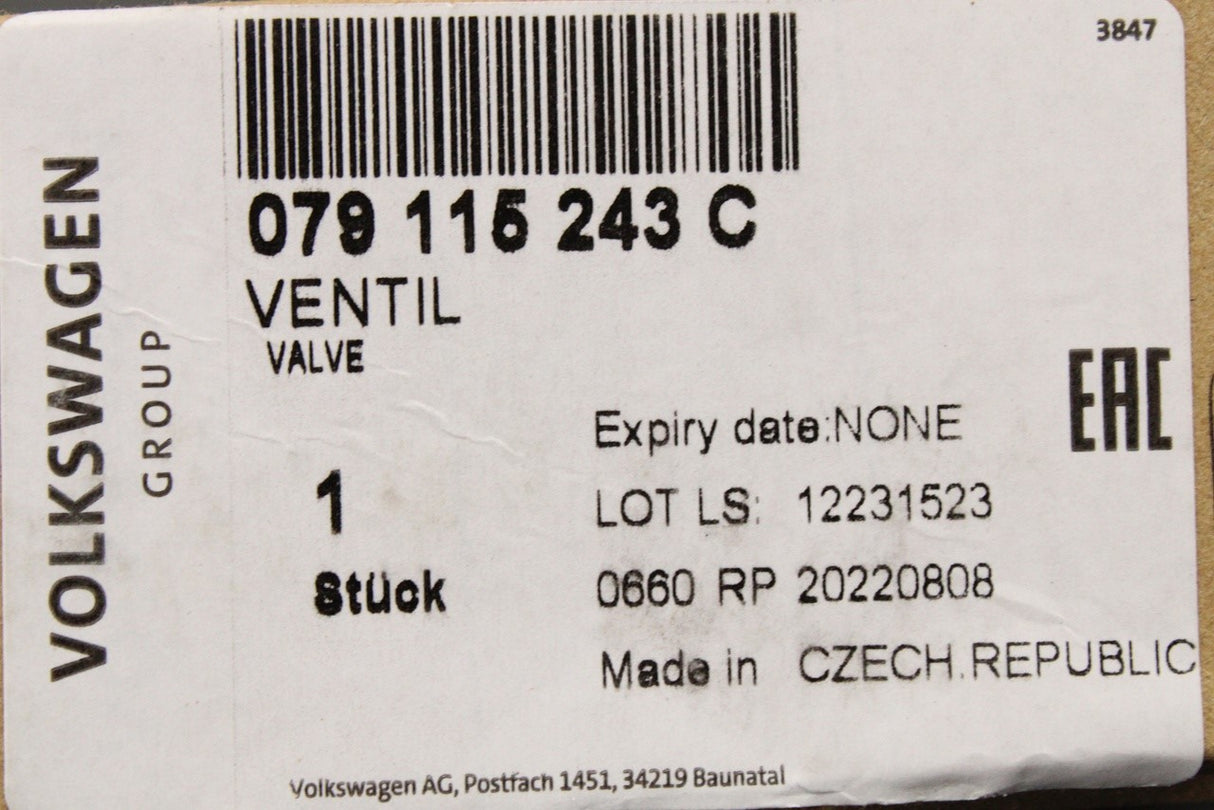 Audi A6 RS6 A7 RS7 A8 S8 10-18 control valve (4.0 litre TSI) 079115243C