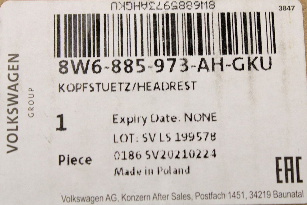 Audi A5 S5 2017-on leather headrest (rear left or right) 8W6885973AH GKU
