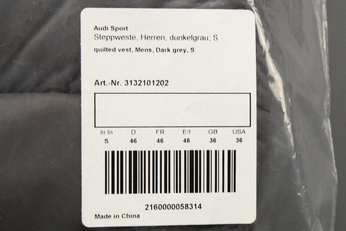 Audi men's dark grey quilted vest (small) 3132101202