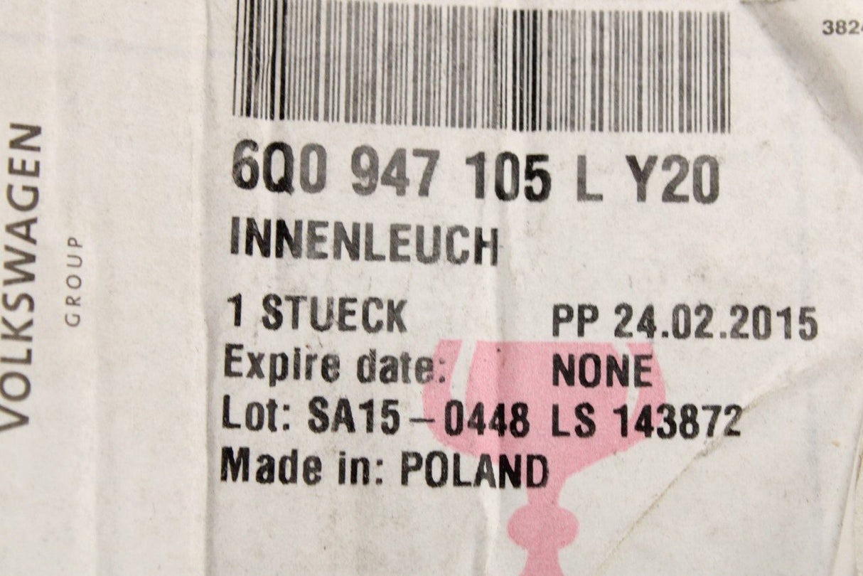 VW Polo 9N3 6R 6C Skoda Rapid interior reading light 6Q0947105L Y20