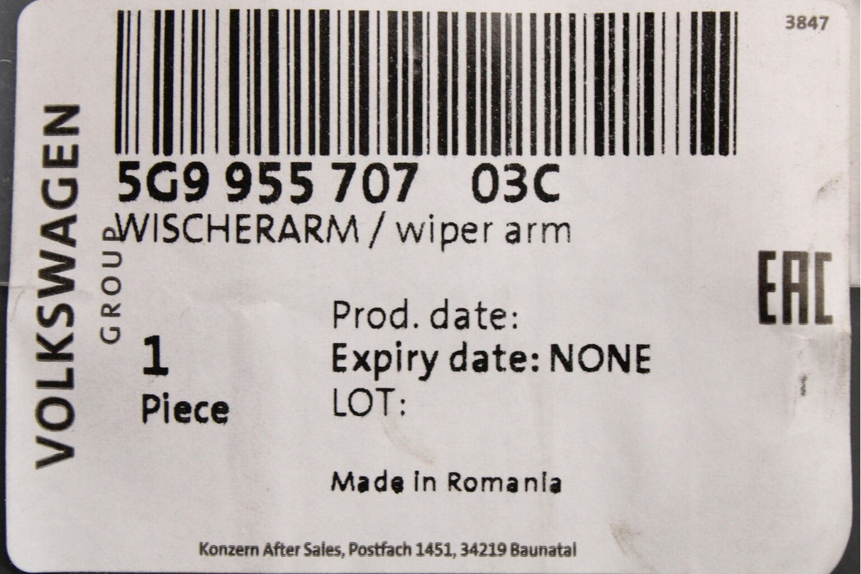 VW Golf MK7 MK7.5 Touran Skoda Kodiaq Fabia rear wiper arm 5G9955707 03C