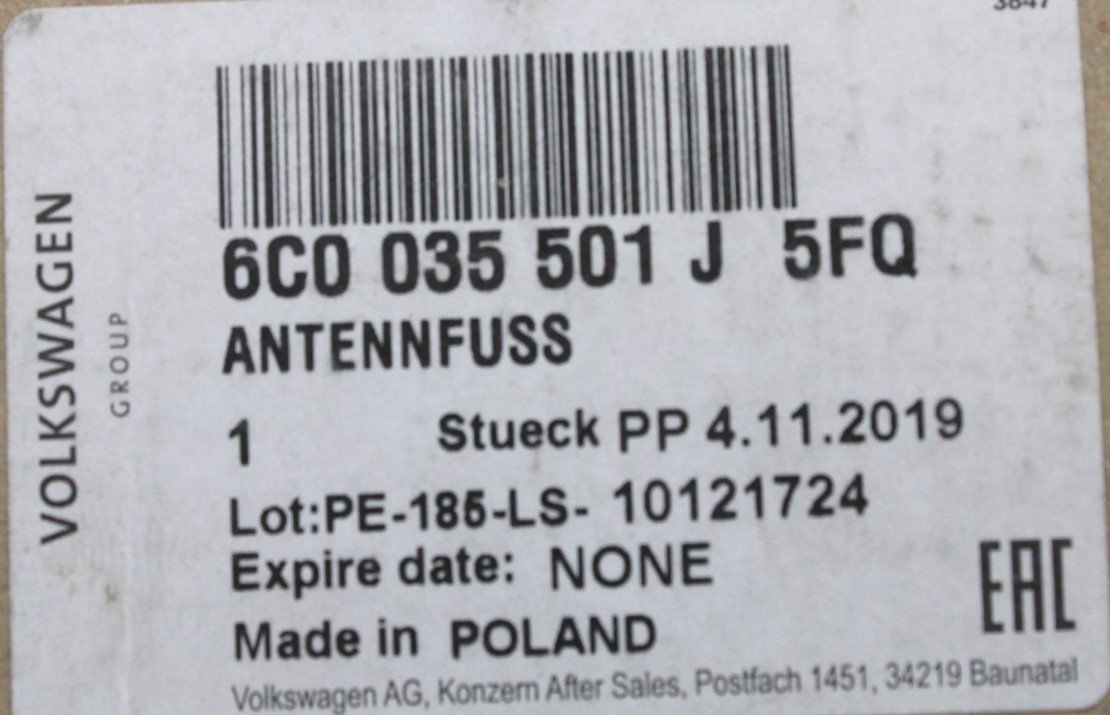 VW Polo AW Skoda SEAT Ibiza antenna base (gloss black) 6C0035501J 5FQ