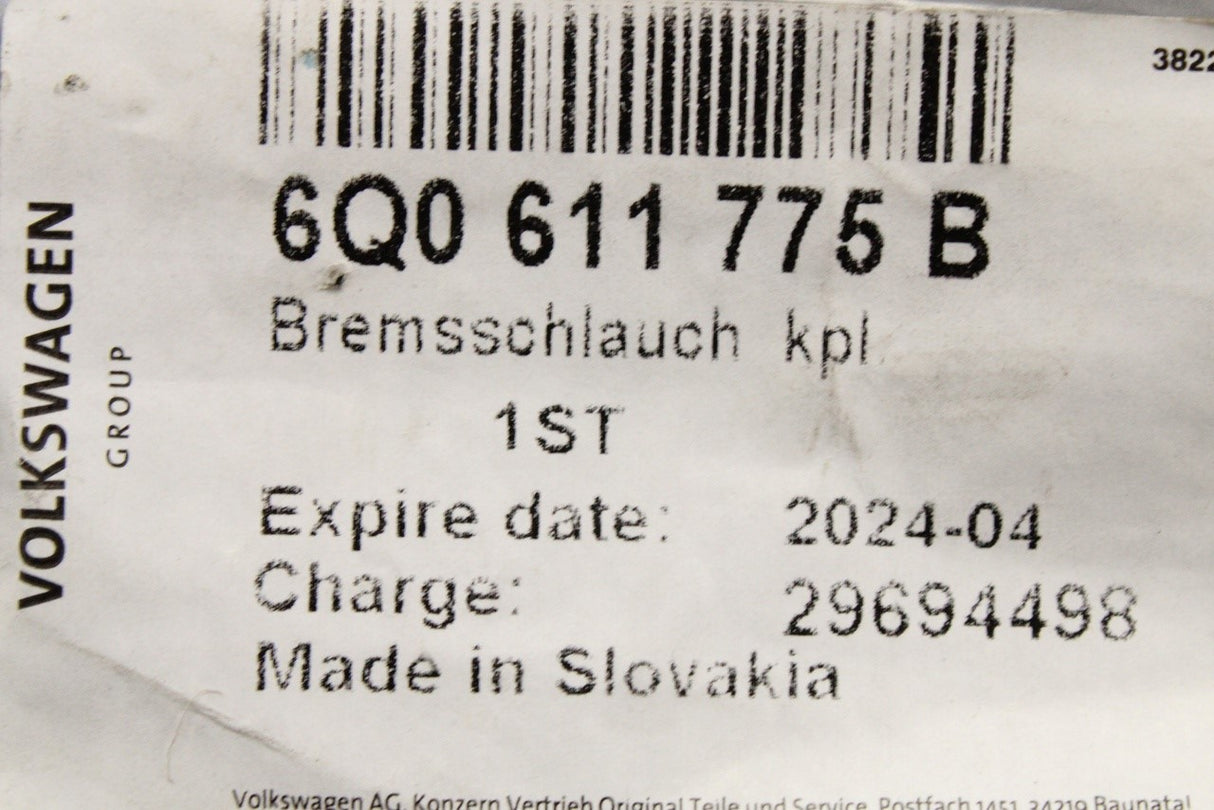 VW Golf MK4 Beetle Polo Lupo Audi A1 TT rear brake hose 6Q0611775B