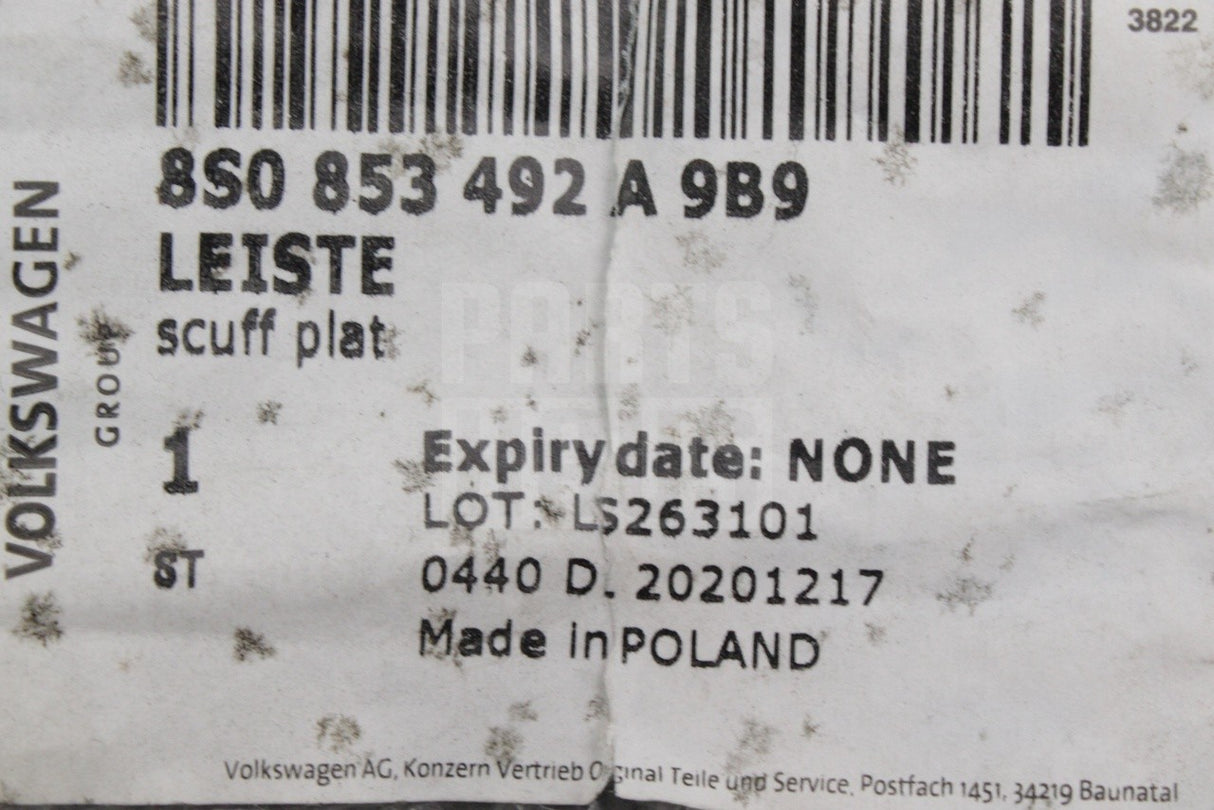 Audi TT 2015-24 S-Line door sill scuff plate (right) 8S0853492A 9B9