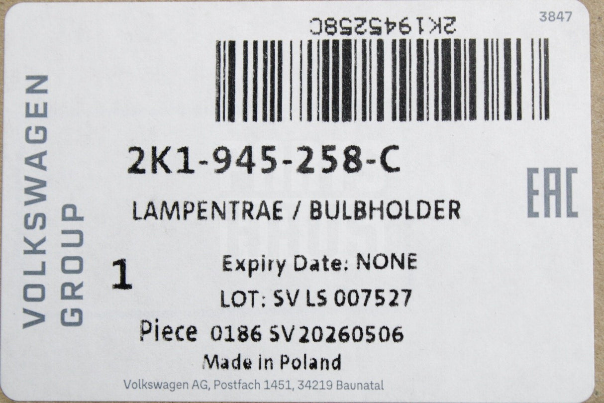 VW Caddy 2K 2016-2020 tail light bulb holders (wing doors) 2K1945257C / 2K1945258C