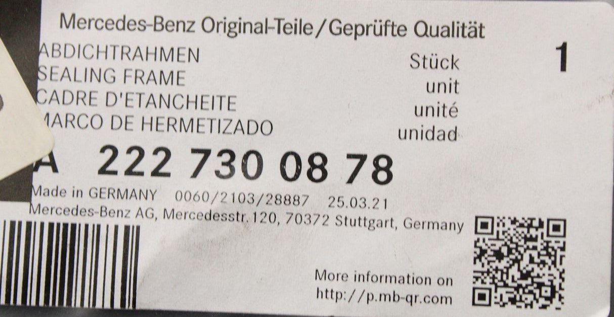 Mercedes-Benz S-Class door seal frame A2227300878