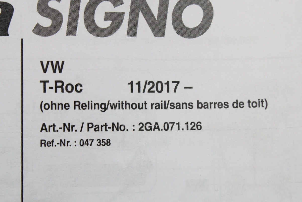 VW T-Roc 2018-2026 accessory roof bars (without roof rails) 2GA071126