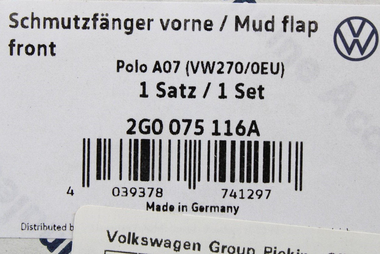 VW Polo AW 2018-on accessory mud flaps set (front) 2G0075116A