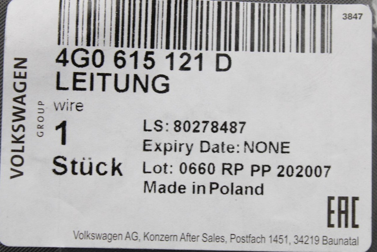 Audi A6 A7 C7 2011-2017 brake pad wear indicator sensor wire 4G0615121D