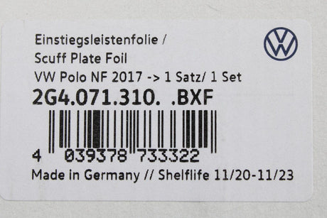 VW Polo AW 2018-on Door sill protector kit black & silver 2G4071310 BXF
