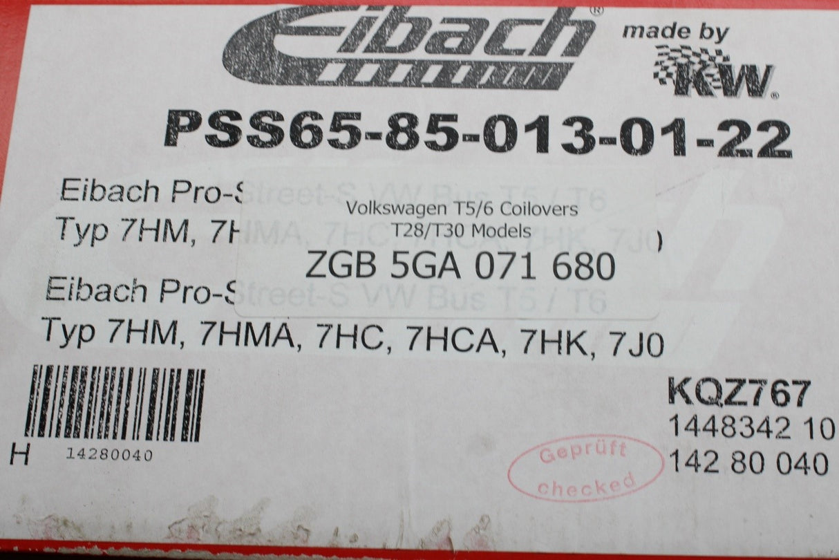 VW Tranpsorter T5 T5.1 T6 Eibach coilover suspension kit ZGB5GA071680