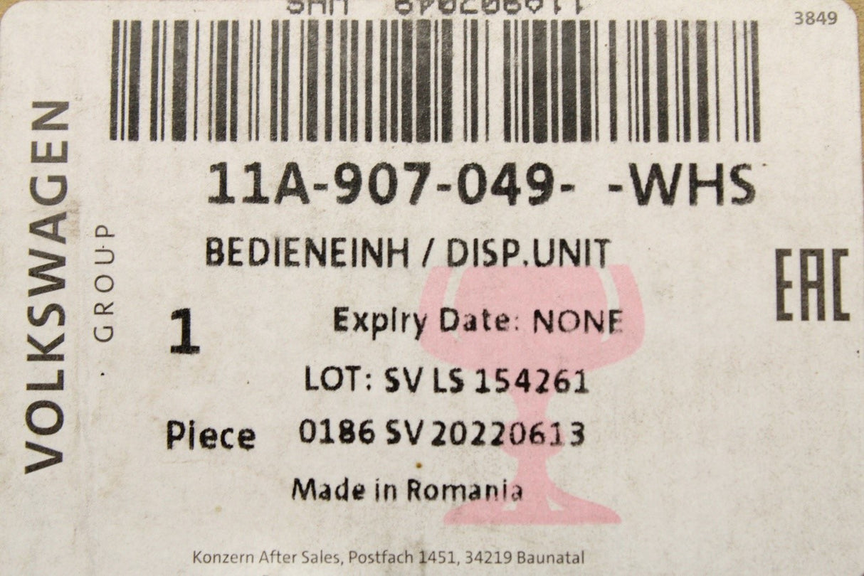 VW ID.4 21-on rear air conditioning display control panel 11A907049 WHS