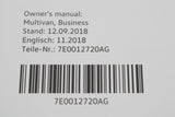 VW Multivan 2018-on commercial owners manual 7E0012720AG