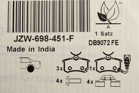 VW Polo GTI 9N 9N3 Lupo GTI SEAT Ibiza rear brake pads 230mm JZW698451F