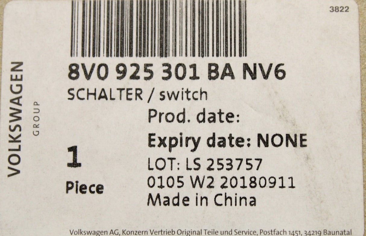 Audi A3 S3 2013-2016 dashboard switches (RHD) 8V0925301BA NV6