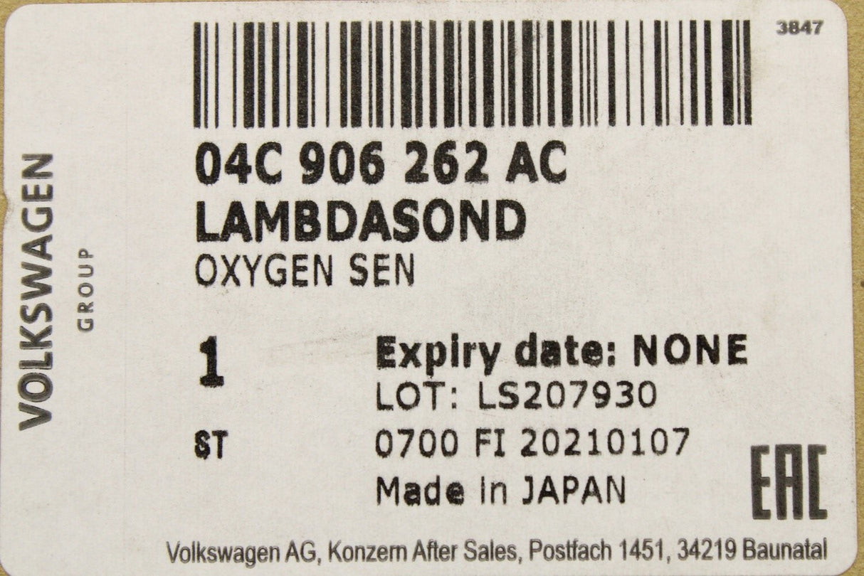 VW Up Skoda SEAT Mii 1.0 SI lambda sensor (post catalyst) 04C906262AC
