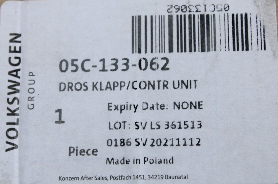 VW Golf MK8 Audi A3 SEAT throttle body control valve (1.0 TSI) 05C133062