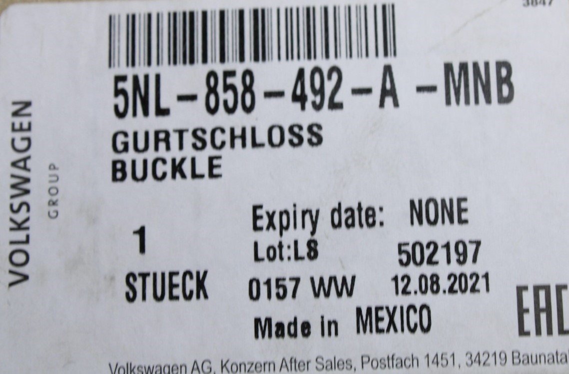 VW SEAT seat belt latch for 2 seat rear bench (right) 5NL858492A MNB