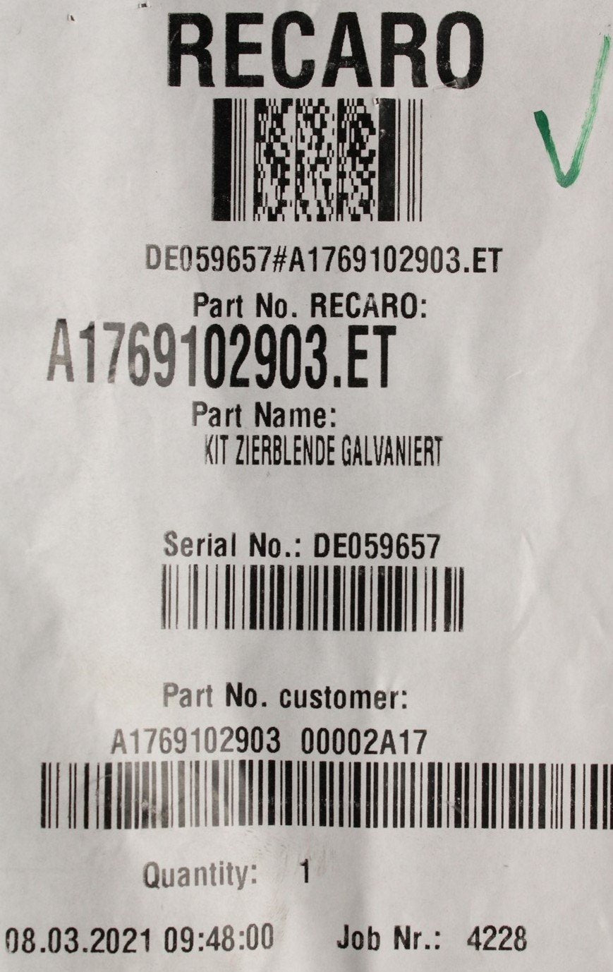 Mercedes-Benz C-Class Recaro seat trim A1769102903 2A17