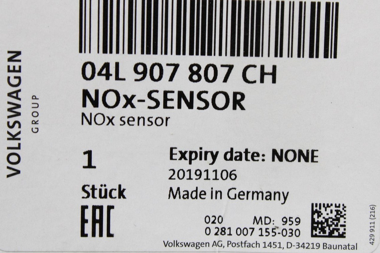 VW Tiguan Audi Q3 Skoda SEAT 2.0 TDI exhaust NOx sensor 04L907807CH