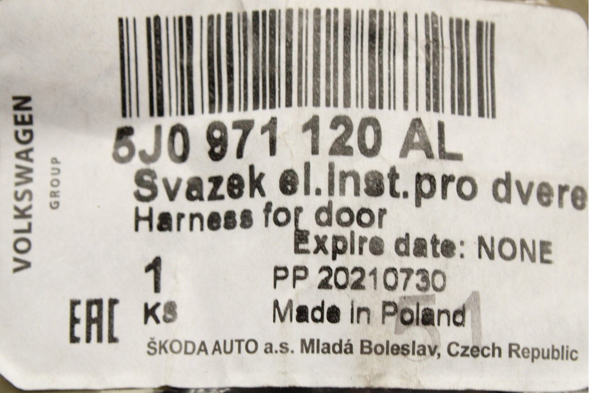 Skoda Fabia Roomster 2006-2010 door wiring harness (drivers) 5J0971120AL