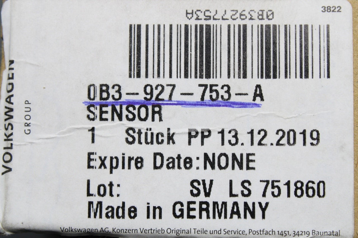 Audi A4 2010-on A5 12-on A6 Q5 6 speed gear detection sensor 0B3927753A