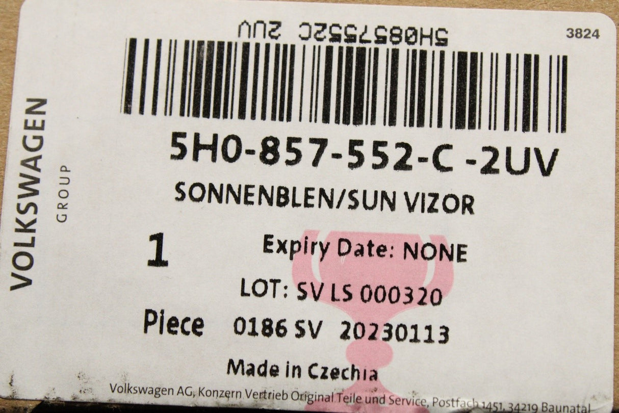 VW Golf MK8 2020-on ID.3 2020-on RHD sun visor (right) 5H0857552C 2UV