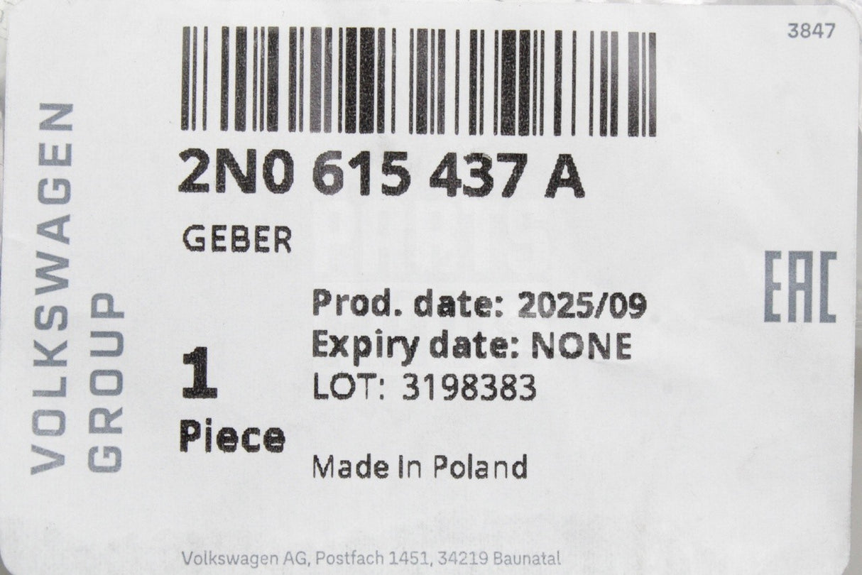 VW Crafter 2017-on rear brake pad wear sensor 2N0615437A