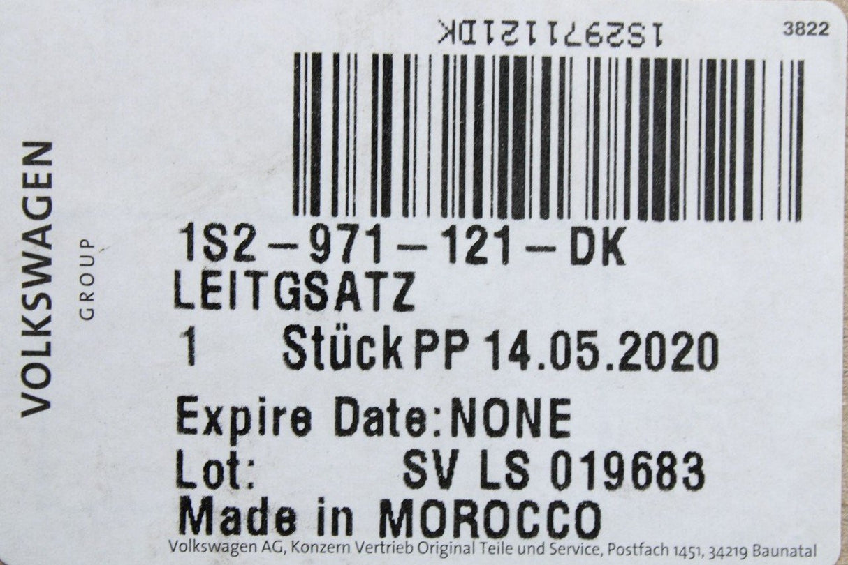 VW Up! Skoda Citigo Mii passenger door wiring loom (front) 1S2971121DK