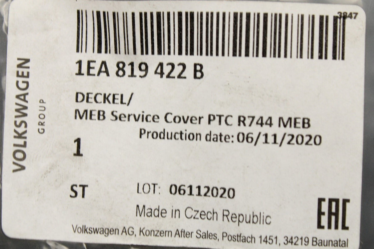 VW ID.3 Audi Q4 e-Tron Skoda Elroq SEAT heater core cover 1EA819422B