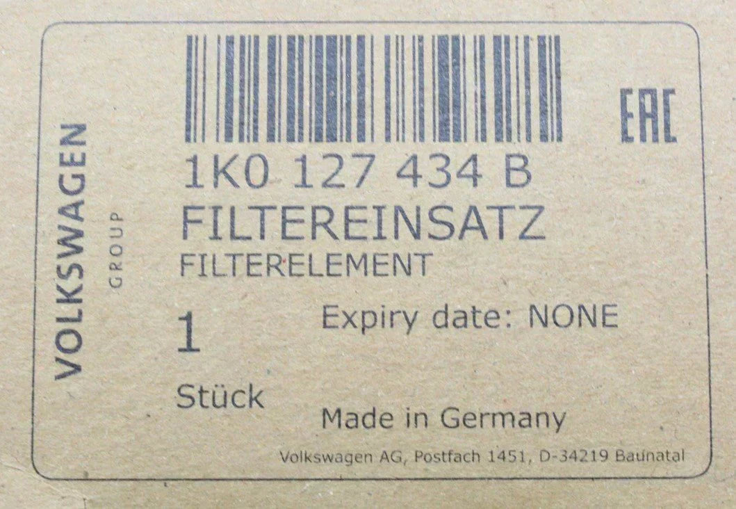 VW Audi Skoda SEAT 1.6 1.9 2.0 TDI fuel filter element 1K0127434B