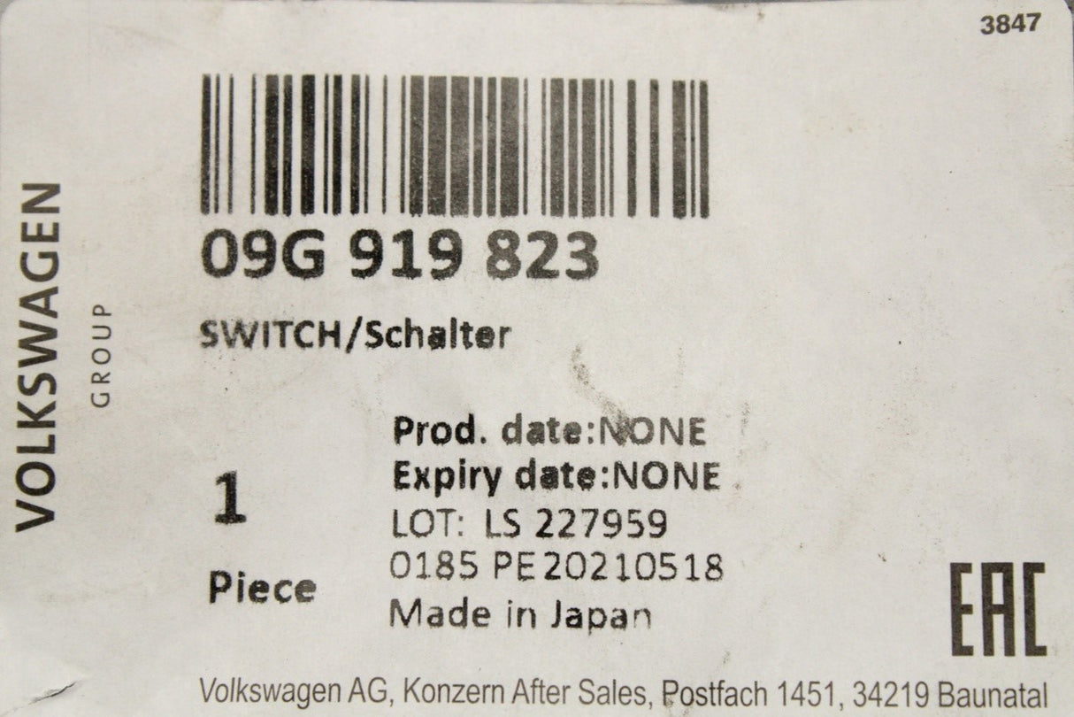 VW Golf T5 Audi A3 Q3 Skoda Rapid SEAT gearbox position switch 09G919823