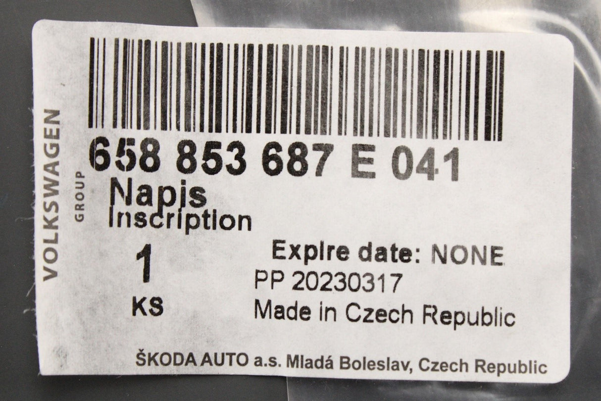 Skoda Kamiq 2019-on rear boot lid lettering badge (black) 658853687E 041