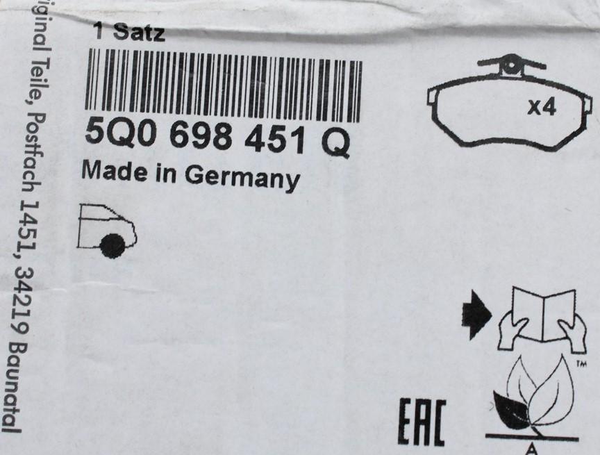 VW Golf MK7 Audi Skoda SEAT brake pad set 272x10mm (rear) 5Q0698451Q