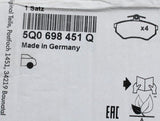 VW Golf MK7 Audi Skoda SEAT brake pad set 272x10mm (rear) 5Q0698451Q