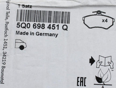VW Golf MK7 Audi Skoda SEAT brake pad set 272x10mm (rear) 5Q0698451Q