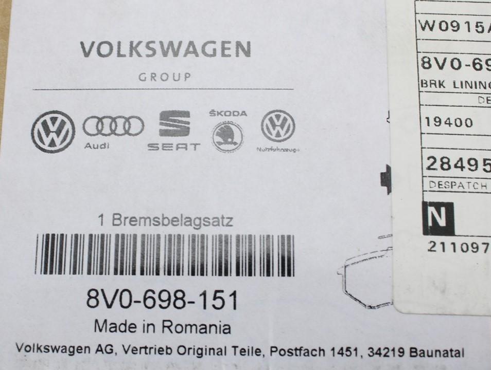 VW Golf MK7 Passat Audi A3 TT front brake pads set 288x25mm 8V0698151