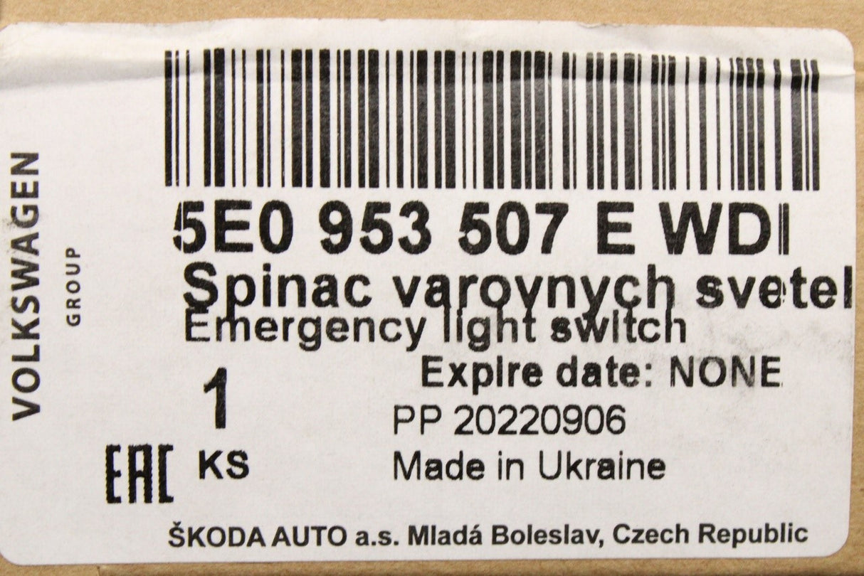 Skoda Octavia 2014-21 hazard light switch unit 5E0953507E WDI