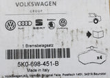 VW Golf Audi A3 SEAT Leon Skoda Yeti brake pads 230x9 (rear) 5K0698451B