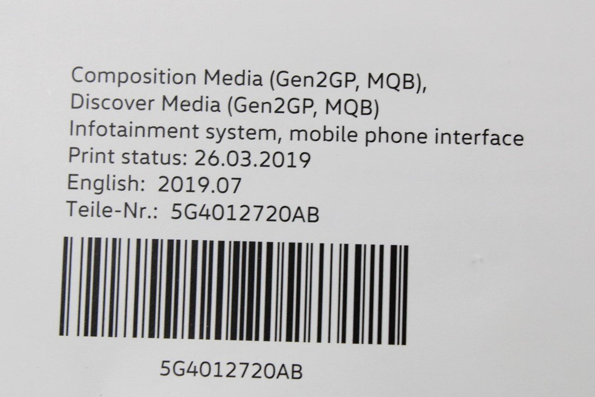 VW Composition Discover Media Gen2GP MQB instruction booklet 5G4012720AB