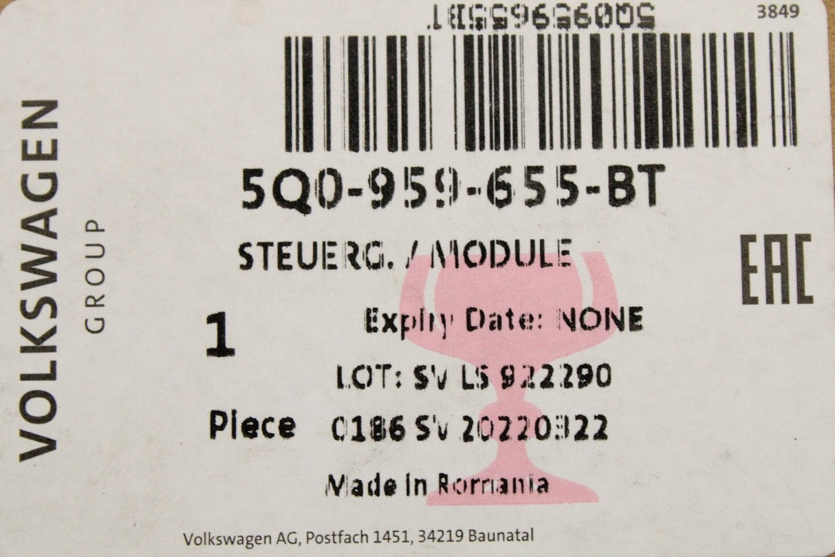 VW Golf MK7.5 Tiguan Audi Q2 RS3 2017-on airbag control unit 5Q0959655BT