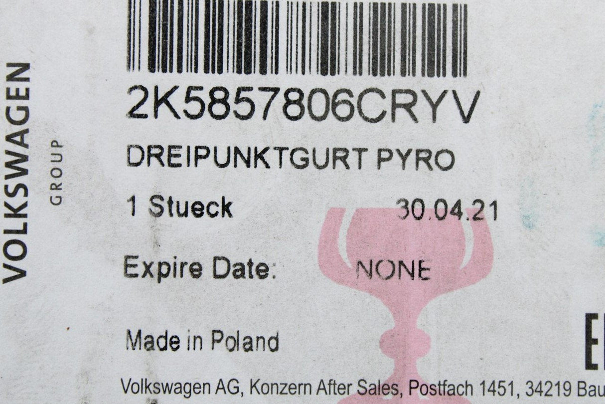 VW Caddy 2K 2016-2021 3-point seat belt (front right) 2K5857806C RYV