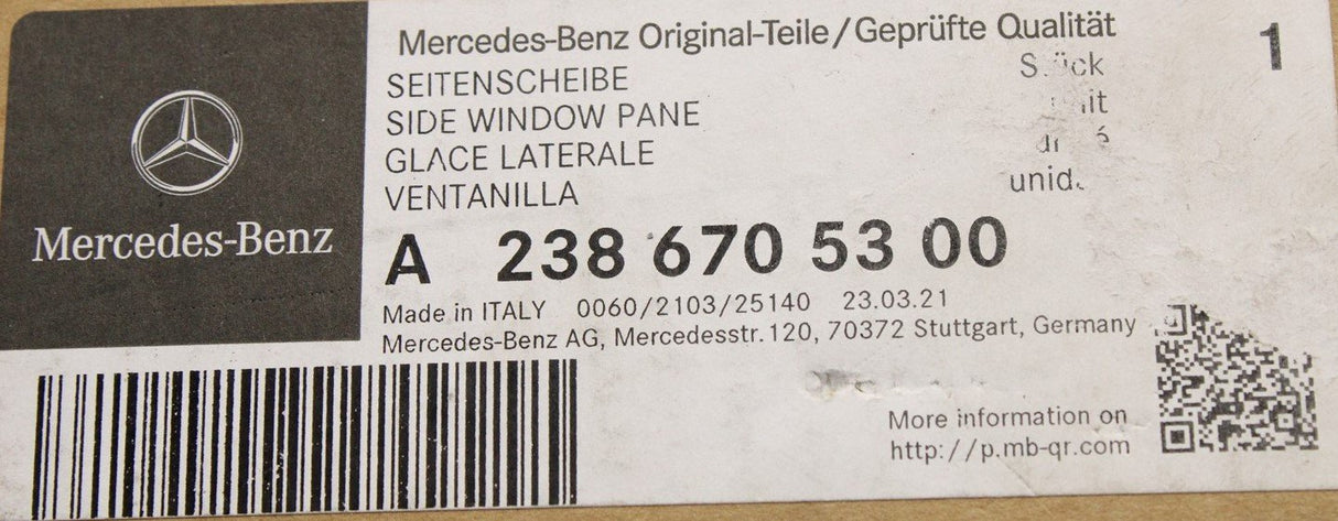 Mercedes-Benz E-Class rear side window panel (left) A2386705300