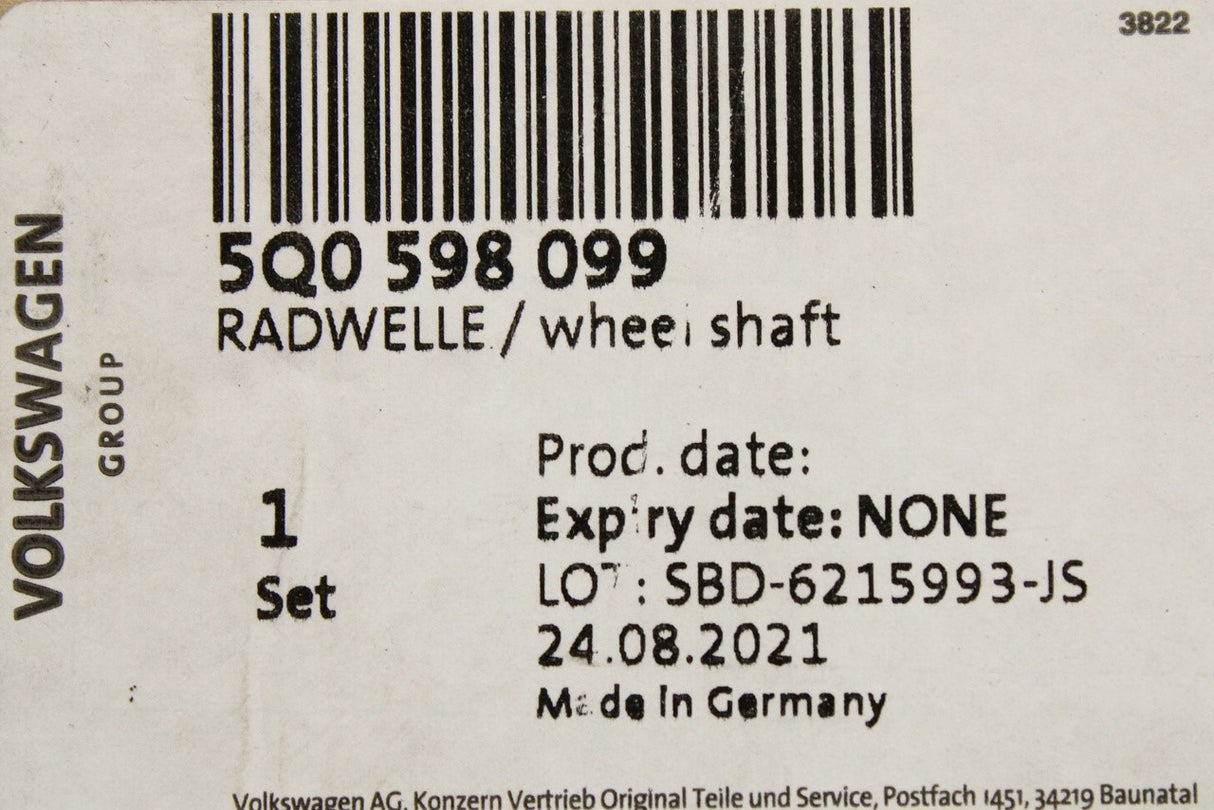 VW Tiguan Skoda Cupra Formentor 2016-on outer CV joint (rear) 5Q0598099