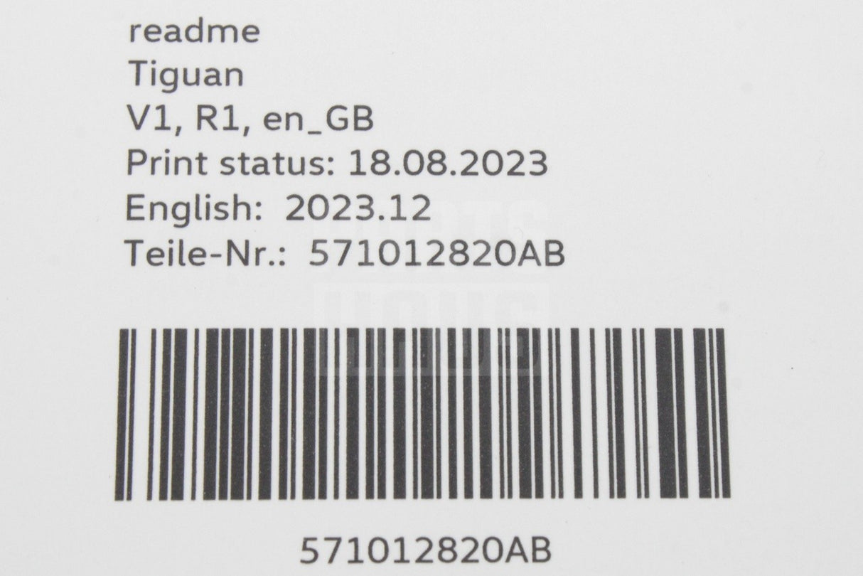 VW Tiguan 2024-on read me owners manual 571012820AB