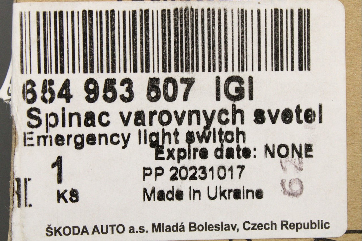 Skoda Kamiq Scala 2019-on hazard light warning switch 654953507 IGI