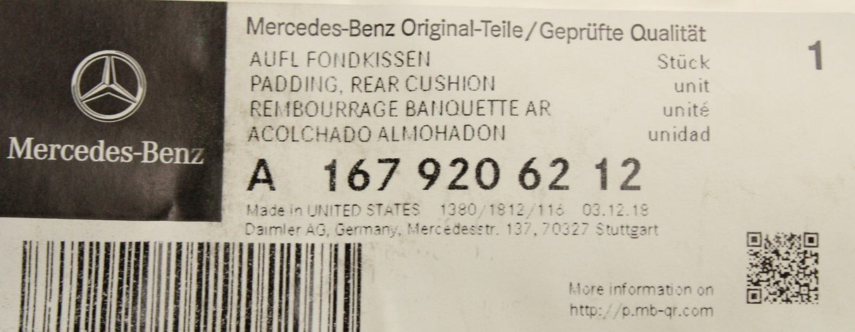 Mercedes-Benz GLE rear seat cushion padding (right) A1679206212